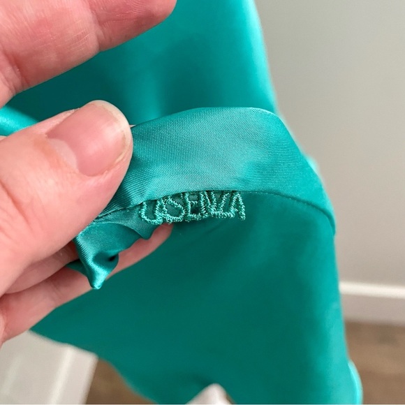 Vintage Y2K La Senza Satin Babydoll Slip Dress Lace Trim Turquoise Size Medium - Picture 5 of 7
